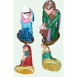 Vintage Nativity Scene Figurines Set Joseph Mary Shepherd Hand-Painted Chalkware